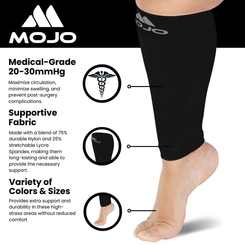 Mojo Compression Socks - Extra Wide 4XL Plus Size Compression Sleeves for Swollen Calves - Footless Compression Socks for Men and Women, Black, 20-30 mmHg - 1 Pair - Image 2